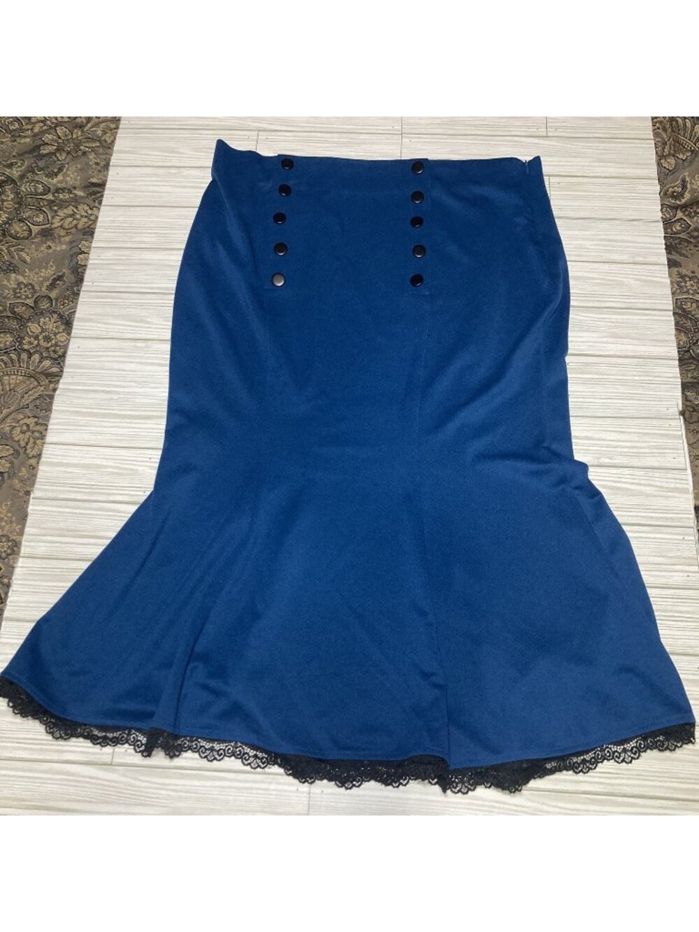 Vfshow Mermaid Flounce Midi Skirt Women Royal Blue Color Spread Flat Size 18